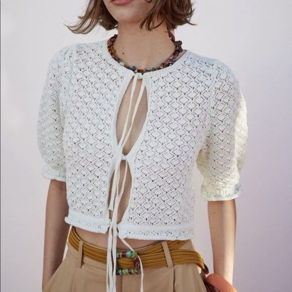 Zara Cream Knit Tie-Front Cardigan